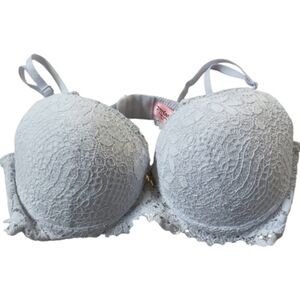 Juicy Couture White Lace Padded Underwire Pushup Bra 36C Elegant Sexy Y2K